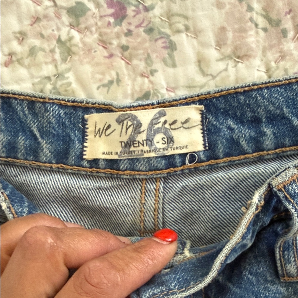We The Free High-Rise Blue Denim Jeans with Contrast Stitching